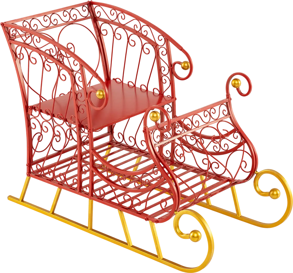 Metal Christmas Santa Sleigh Basket 2-Tier Xmas Santa's Gift Storage Sleigh