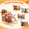 Metal Christmas Santa sleigh basket with ample storage, elegant red frame, and golden base for festive gift display.