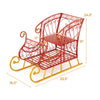 Red metal Christmas Santa sleigh basket with golden base, 2-tier design for gift storage, perfect holiday centerpiece.