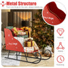 Red metal Christmas Santa sleigh basket with gifts, featuring a robust design and festive motifs for holiday storage.