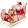 Metal Christmas Santa sleigh with spacious cargo area, featuring golden star accents and a festive Santa for holiday.