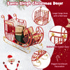 Metal Christmas Santa sleigh with large cargo area, red and gold accents, perfect for holiday gift decoration.