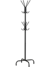 Freestanding black metal coat rack with 16 hooks and 4 sturdy legs, perfect for entryway or office organization.