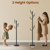 Metal coat rack stand with 8 hooks, shown in two height options, ideal for entryway or hallway organization.