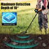 Metal detector with adjustable length, backlit LCD display, and advanced DSP chip for 10-inch detection depth.