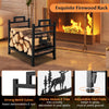 Metal firewood rack with dual handles, strong tubes, and lifelike moose design for indoor or outdoor use.