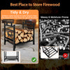 Metal firewood rack with dual handles, 18.5 inches tall, elevated for dryness, perfect for indoor or outdoor use.