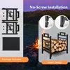 Metal firewood rack with dual handles, 18.5 inches, featuring no-screw installation and moose design for outdoor use.