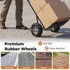 Heavy-duty metal hand truck with 10-inch rubber wheels, ideal for moving 600 lbs on various surfaces like concrete and.