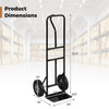 Heavy-duty metal hand truck with P-handle, 10-inch rubber wheels, and foldable base for easy transport and storage.