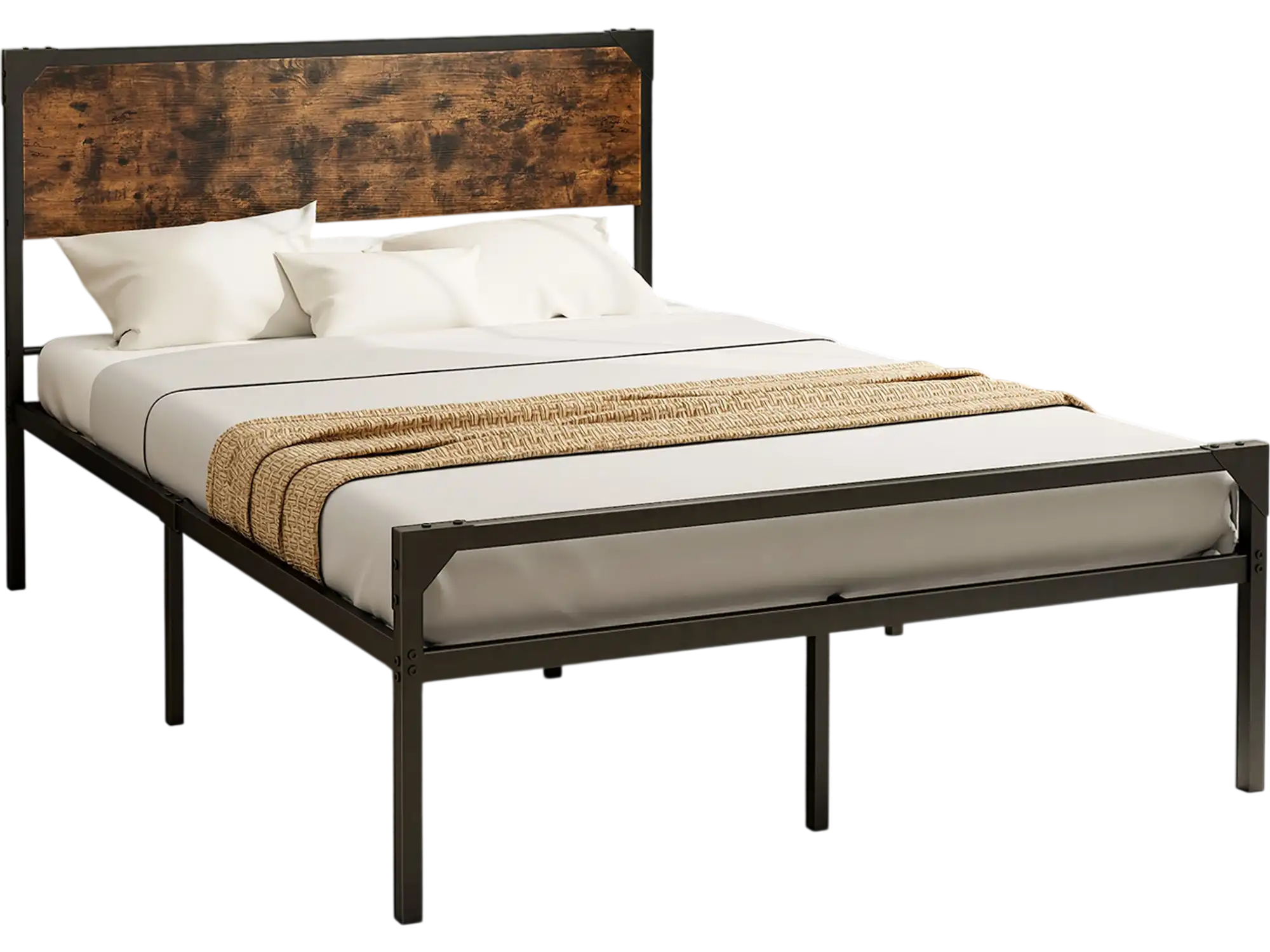 Costway Rustic Platform Bed Frame w/ Headboard Footboard Full 86214795 New