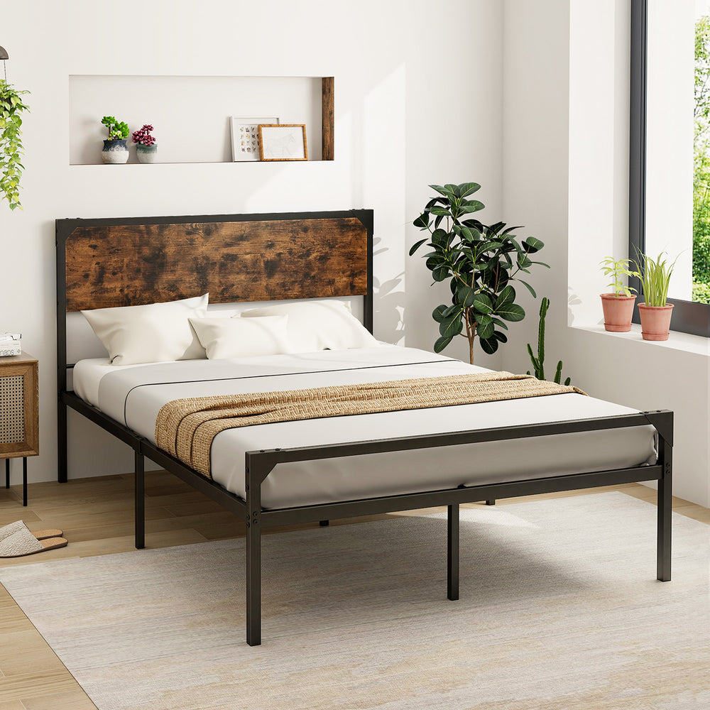 Platform Full/Queen Bed with Rustic Headboard and Footboard-Full Size - Gallery View 1 of 10