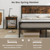 Platform full/queen bed with rustic headboard and footboard, featuring a heavy-duty metal frame and ample under-bed.