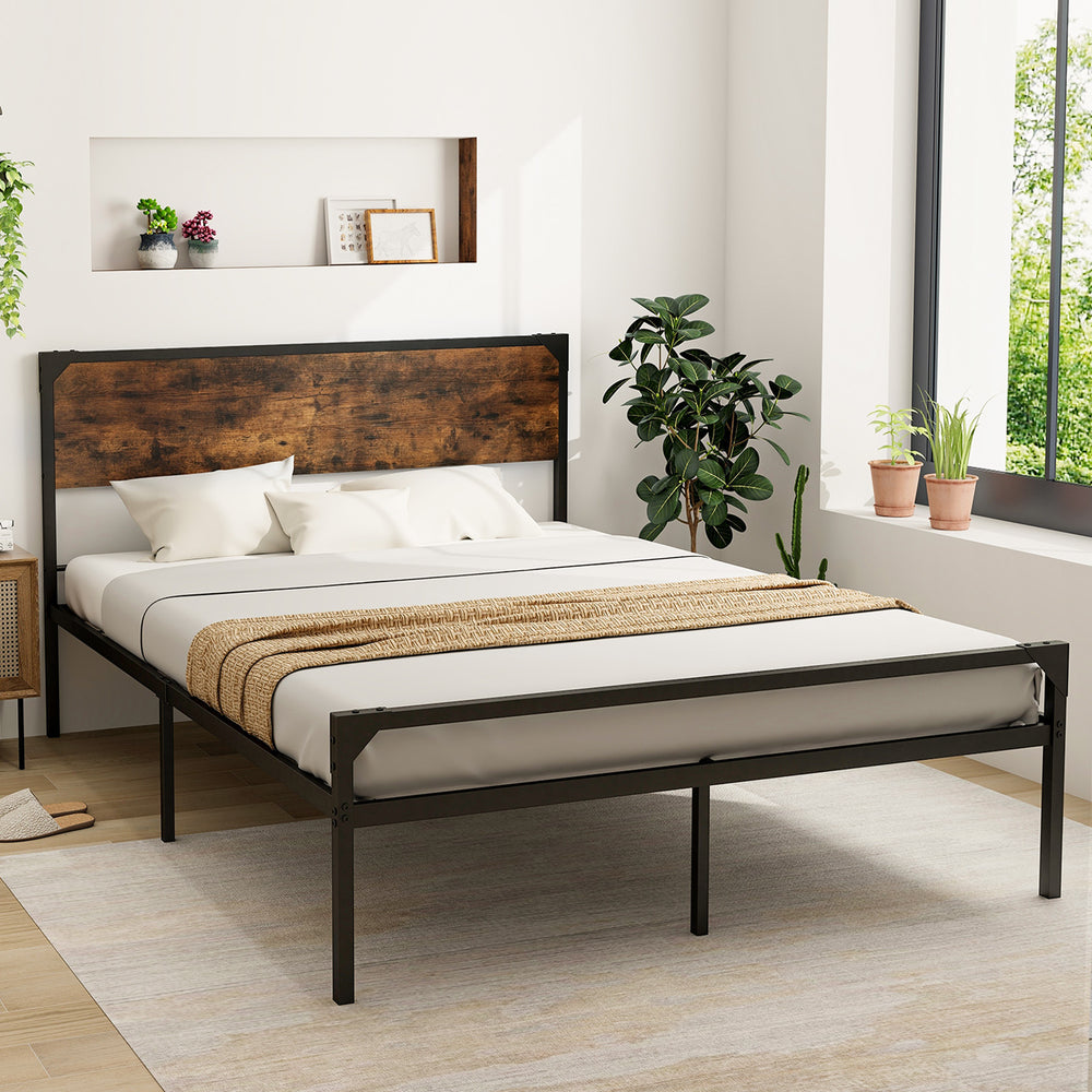 Platform Full/Queen Bed with Rustic Headboard and Footboard-Queen Size - Gallery View 1 of 10