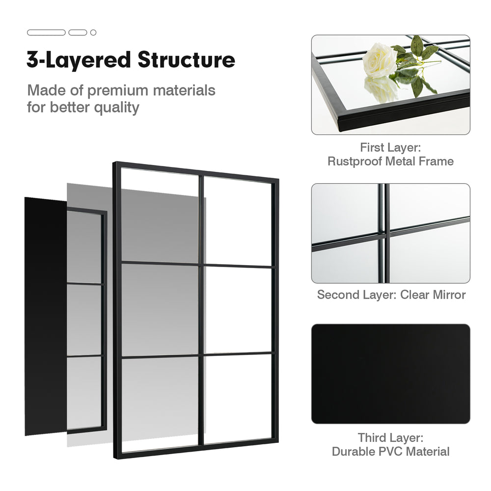 3-layered decorative wall mirror with a rustproof metal frame, clear mirror, and durable PVC material for versatile.