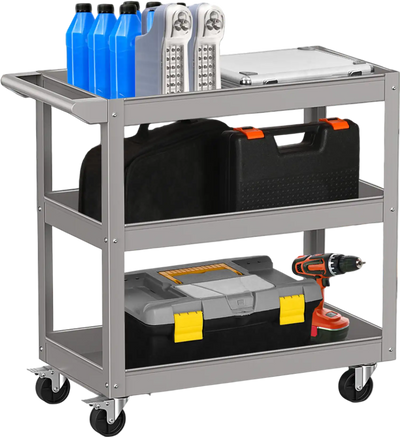 Costway 3-Tier Metal Utility Tool Cart Trolley Gray 43275981 New