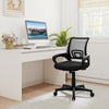 Mid-back ergonomic office chair in black with mesh fabric, lumbar support, and adjustable height for optimal comfort.