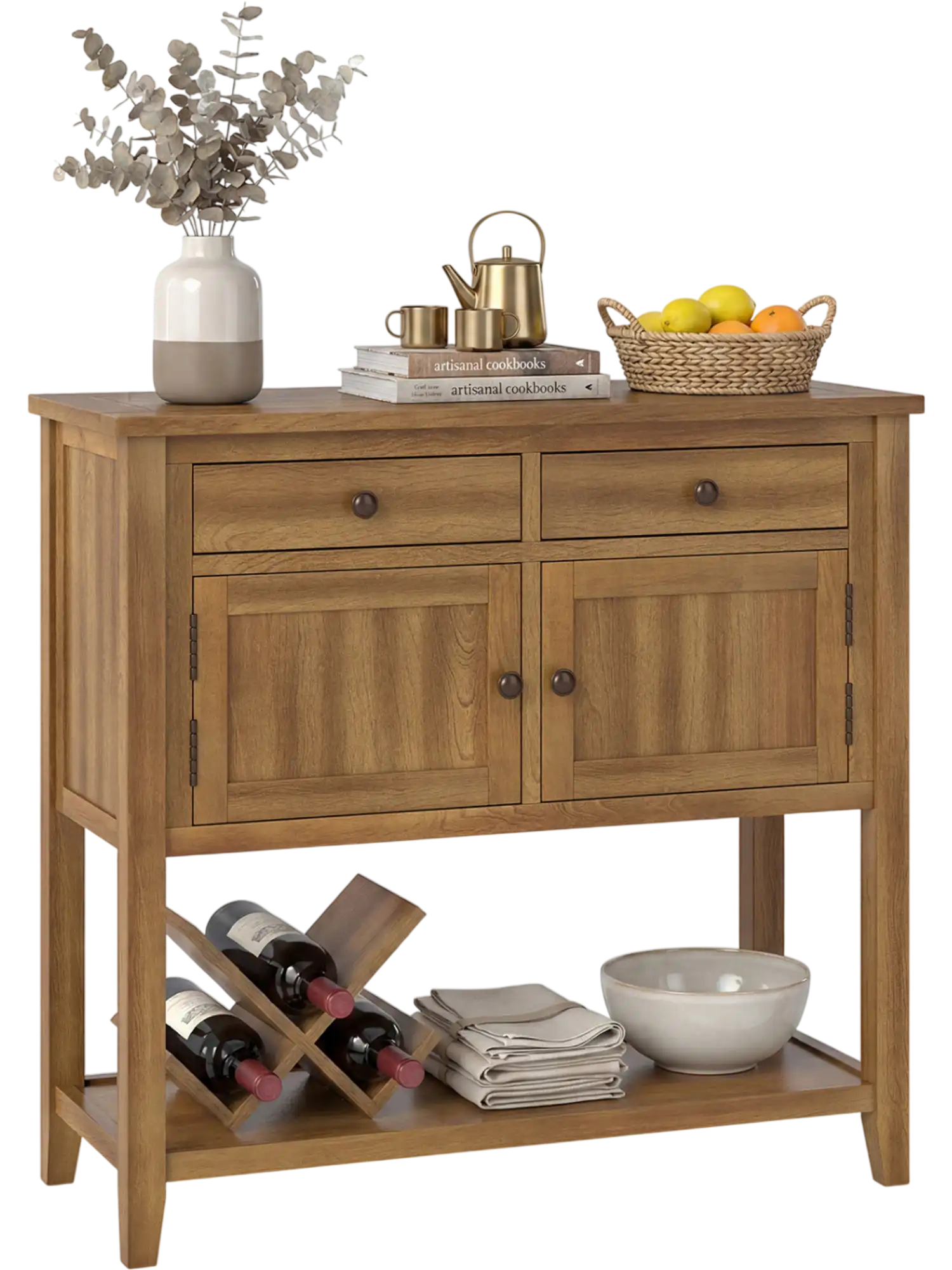 Costway Mid-Century Wood Console Table Coffee Bar Sideboard 2 Drawers 58353739 New