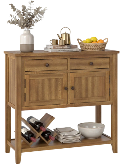 Costway Mid-Century Wood Console Table Coffee Bar Sideboard 2 Drawers 58353739 New