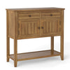 Mid-century console table in walnut with 2 drawers and 2 cabinets, perfect for a coffee bar or buffet sideboard.