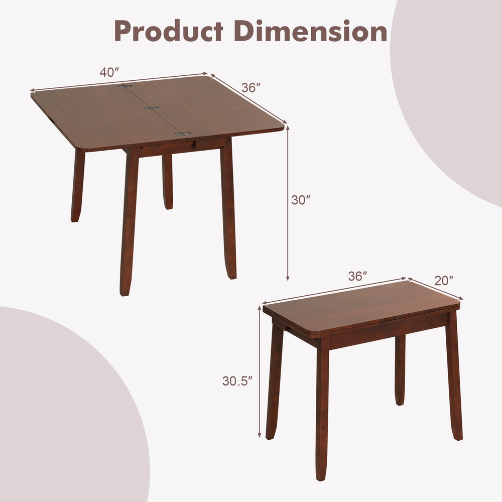 Mid Century folding dining table dimensions with cherry finish, suitable for 4 people, featuring hidden storage.
