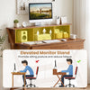 Mid Century Home Office Desk in oak features a monitor stand, three drawers, and ample storage for organized workspace.