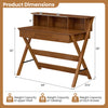 Mid Century Home Office Desk in oak features 3 storage drawers and a monitor stand for ergonomic computer use.