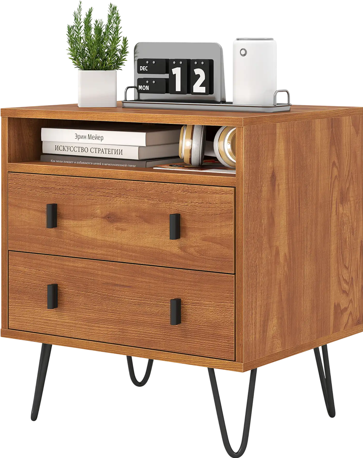 Costway Mid Century Modern 2-Drawer Nightstand Storage Compartment 53404889 New