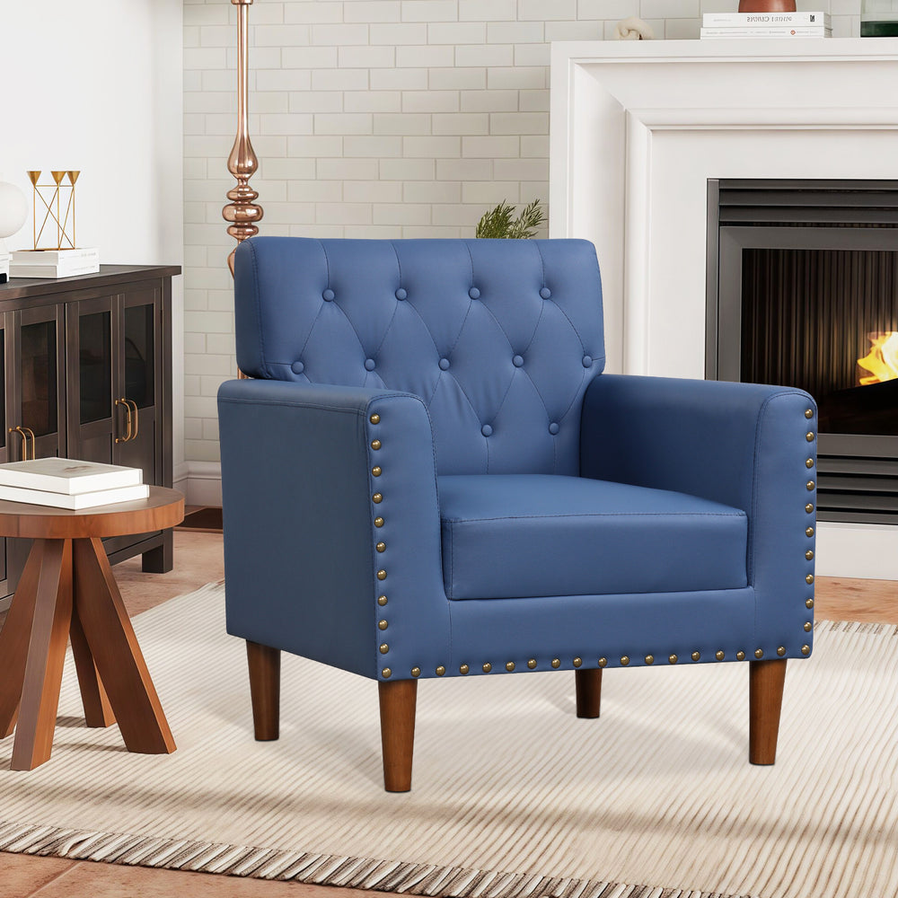 Mid Century Modern Accent Chair with Button Tufted Decoration and Rivets-Blue - Gallery View 1 of 9