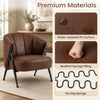 Curved backrest and wide seat accent chair in brown with water-resistant PU surface for versatile living room comfort.