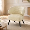 Curved Mid Century Modern accent chair in white PU leather with diamond stitching, designed for comfort and stability.