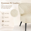 Mid Century Modern accent chair in white PU leather features diamond stitching, thick cushioning, and metal legs for stability.