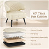 Curved Mid Century Modern accent chair in white PU leather with thick cushioning and metal legs for stable seating.