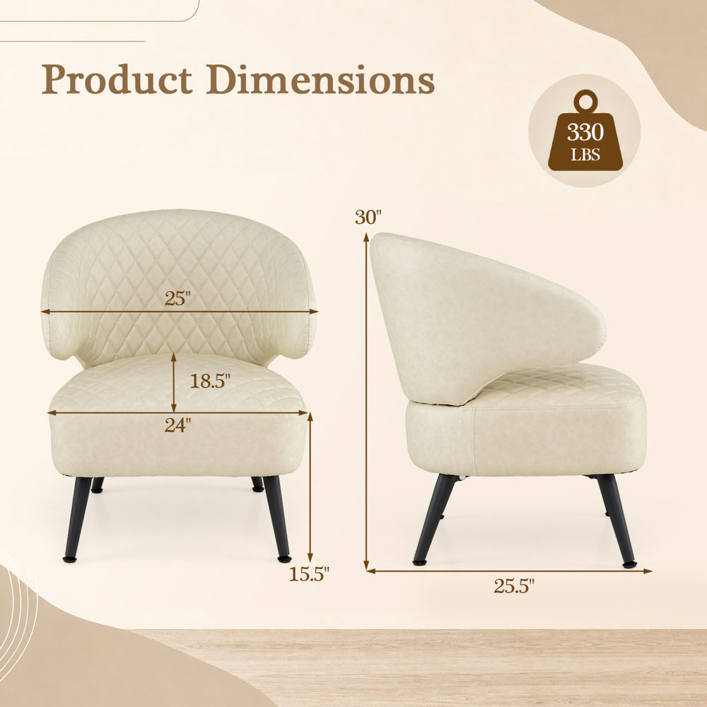 Mid Century Modern accent chair in white PU leather features a diamond-stitched pattern and supports up to 330 lbs.