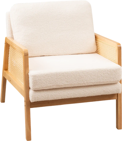 Costway Mid Century Modern Accent Chair Rattan Arms Cushion Natural 62314759 New