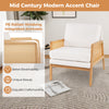 Mid century modern accent chair with PE rattan armrests and soft sherpa cushion, ideal for living room or cozy corners.