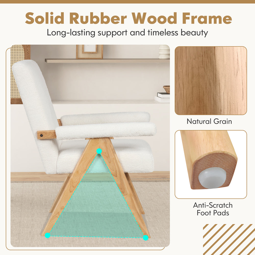 Mid Century Modern accent chair with solid rubber wood frame, padded armrests, and ergonomic backrest for comfortable.