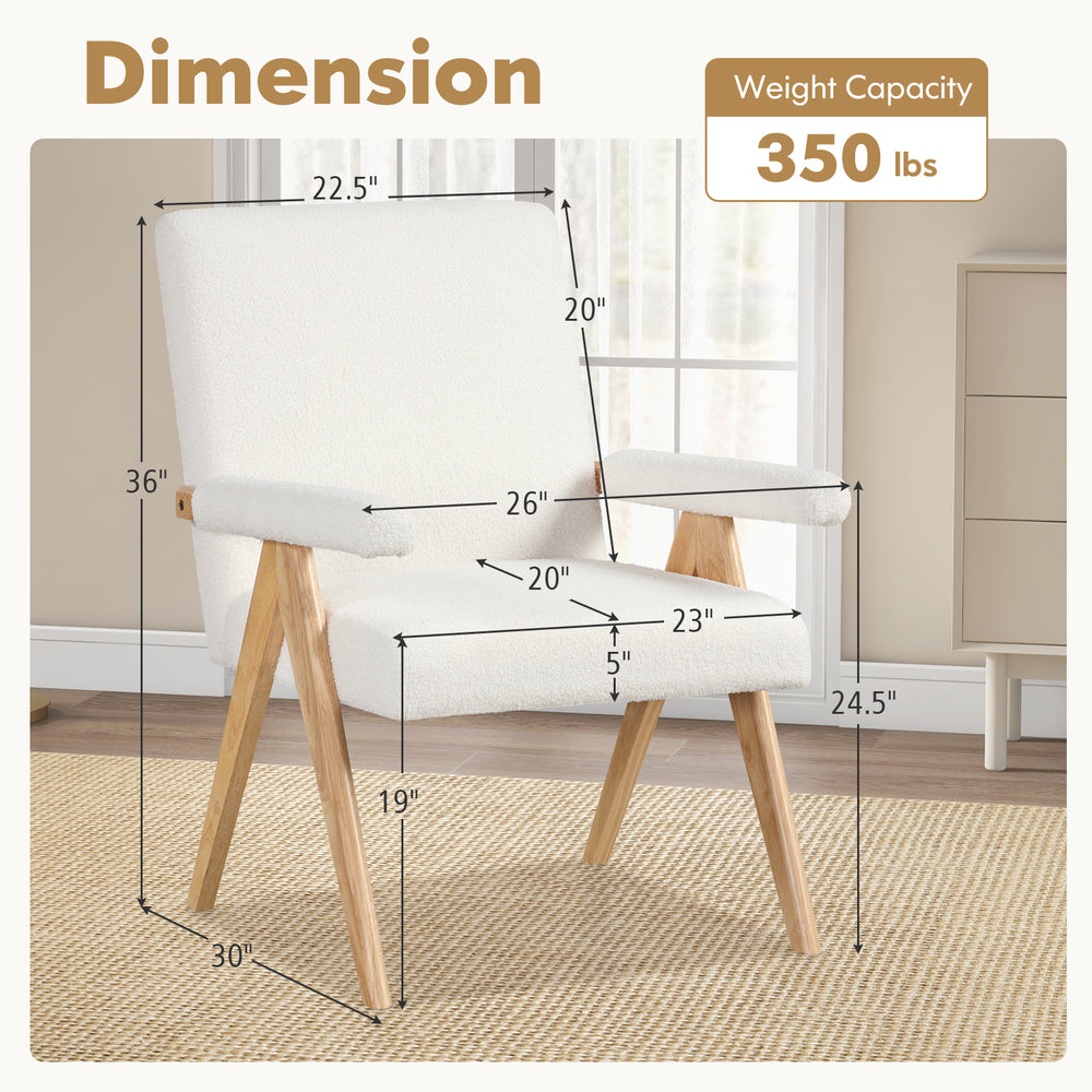 Mid Century Modern accent chair with rubber wood frame, padded armrests, and ergonomic design for living room comfort.