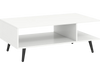 Mid Century Modern rectangle coffee table in white with 2 open compartments and tapered metal legs for stylish storage.