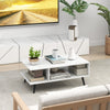 Mid Century Modern rectangle coffee table with spacious white tabletop and 2-tier design for functional living room use.