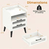 Mid Century Modern nightstand in white features a charging station, LED lights, and two storage drawers for bedside essentials.