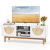 Mid Century Modern TV stand with bamboo woven fronts, featuring 2 drawers and space for up to 55-inch TVs, ideal for.