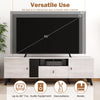 Mid Century Modern TV stand in oak, featuring spacious 68" tabletop, storage options, and elegant fluted design for.