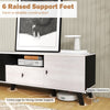 Mid Century Modern TV stand with 6 raised support feet, featuring ample clearance and versatile storage for media.
