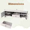Dimensions of the Mid Century Modern TV Stand in oak, featuring a 68" tabletop and versatile storage options.