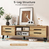 Mid Century Modern TV stand with sliding doors, wood grain finish, and 5-leg structure for reliable support and robot.