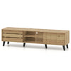 Mid Century Modern TV stand in oak with a spacious tabletop, two sliding doors, and a sleek design for stylish.
