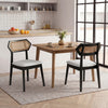 Mid Century Rattan Dining Chairs Set of 2 with Rattan Back and Solid Wood Frame-Black - Gallery View 1 of 8