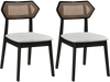 Set of 2 Mid Century dining chairs featuring a rattan back, solid wood frame, and ergonomic design for comfortable seating.