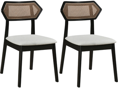 Costway Mid Century Rattan Dining Chairs Set of 2 Solid Wood Frame 43113873 New